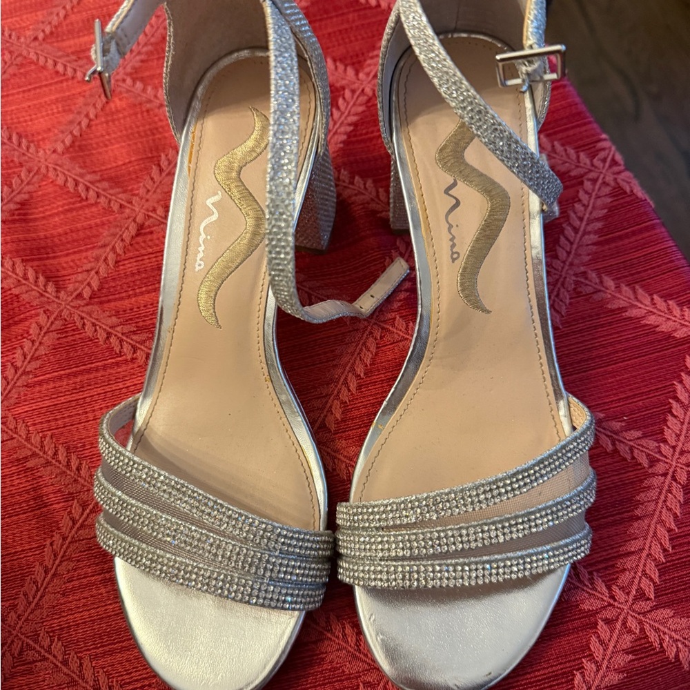 Nina Silver Heels with Sparkling Straps